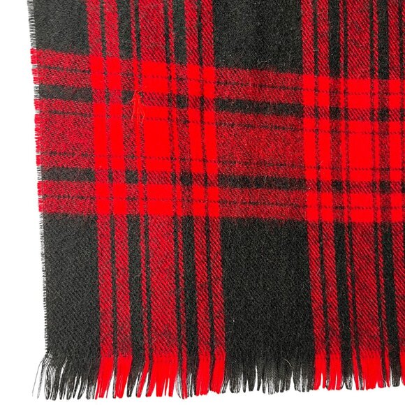 Polo By Ralph Lauren Scarf Red Black Plaid Cashmere Fringe Edges Pony Logo USA - Picture 6 of 8